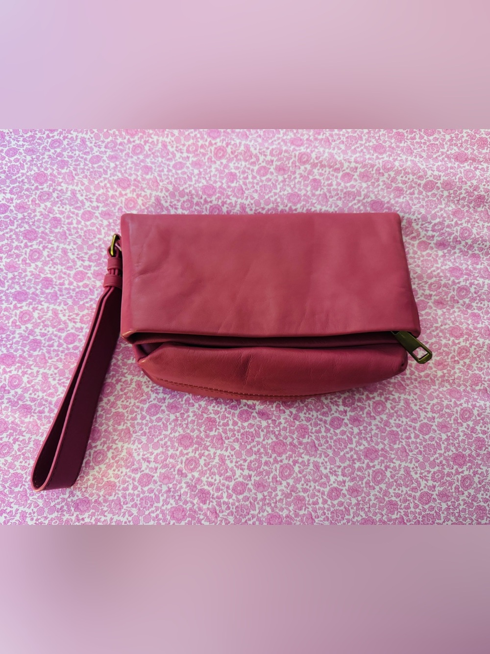 J. Crew Leather Fold-Over Wristlet Clutch